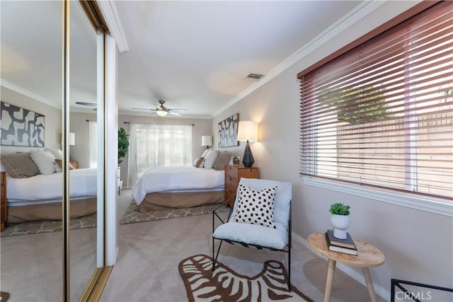 1915 Volk Ave, Long Beach, CA 90815 - bedroom featuring carpet, crown molding, a closet, and a ceiling fan
