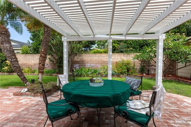 1915 Volk Ave, Long Beach, CA 90815 - fenced backyard featuring a pergola, outdoor dining space, and a patio
