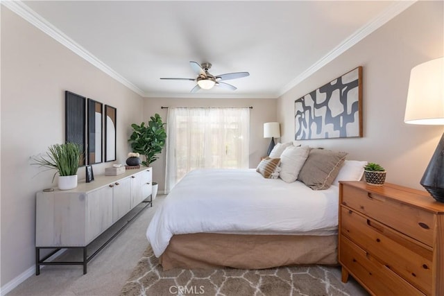 1915 Volk Ave, Long Beach, CA 90815 - bedroom with crown molding, light carpet, and a ceiling fan