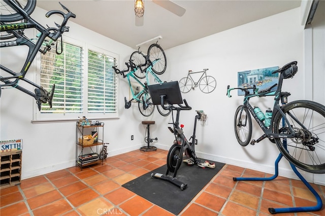 30050 Cabo Del Oeste, Highland, CA 92346 - workout area featuring tile patterned floors and ceiling fan