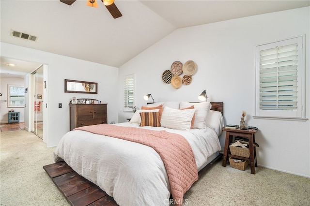 30050 Cabo Del Oeste, Highland, CA 92346 - bedroom featuring carpet floors, lofted ceiling, and ceiling fan