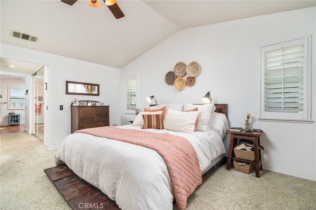 30050 Cabo Del Oeste, Highland, CA 92346 - bedroom featuring carpet, lofted ceiling, and ceiling fan