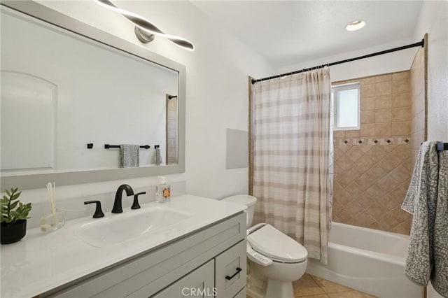 22832 Larkin St, Lake Forest, CA 92630 - full bathroom with vanity, shower / bathtub combination with curtain, and tile patterned floors