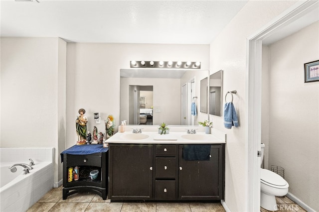 25969 Magnifica Ct, Moreno Valley, CA 92551 - bathroom with double vanity, a bath, and tile patterned floors