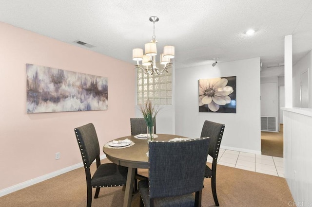 7384 Ballinger, San Diego, CA 92119 - dining space featuring a chandelier, carpet floors, and tile patterned flooring