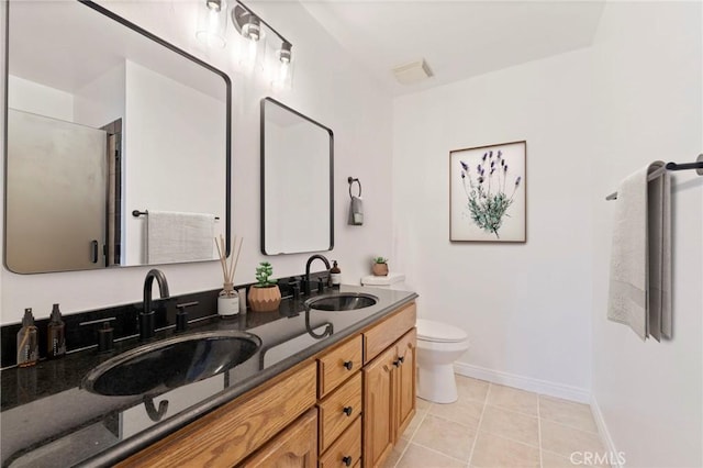 9765 Alburtis Ave Unit 131, Santa Fe Springs, CA 90670 - full bathroom with double vanity, tile patterned flooring, and a shower with shower door