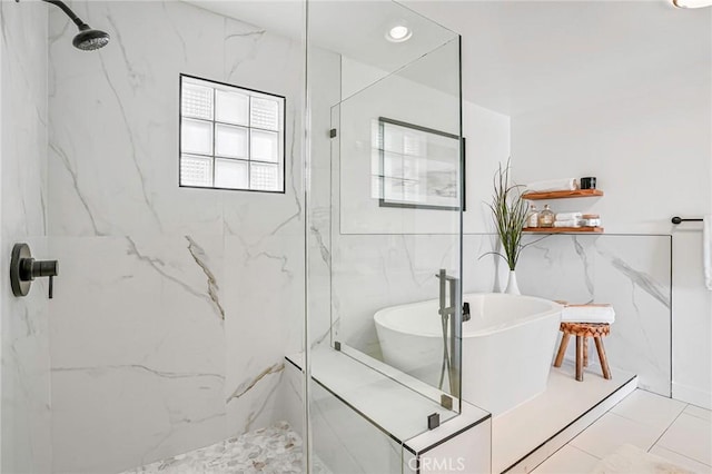 4216 Highland Ave Unit B, Manhattan Beach, CA 90266 - full bath featuring a marble finish shower and a soaking tub