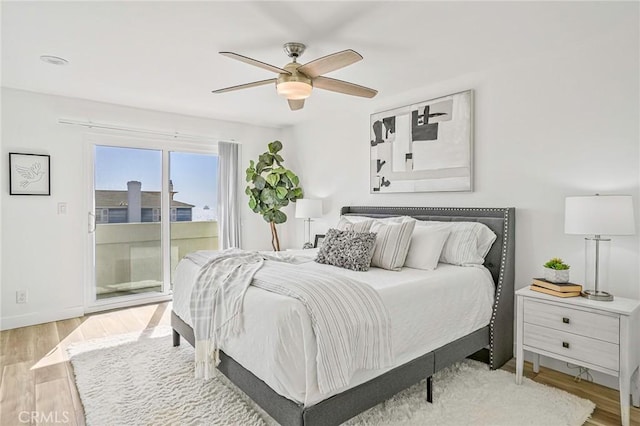 4216 Highland Ave Unit B, Manhattan Beach, CA 90266 - bedroom with access to exterior, wood finished floors, and ceiling fan