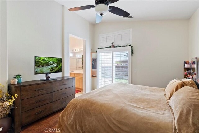 253 Kieswetter St, Colton, CA 92324 - bedroom with wood finished floors, connected bathroom, and a ceiling fan