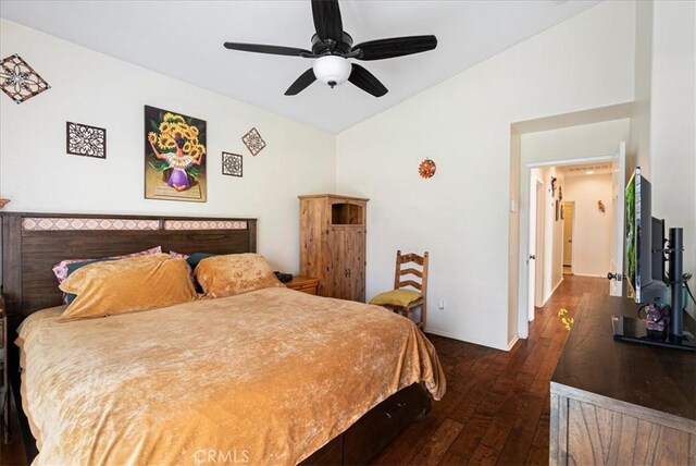 253 Kieswetter St, Colton, CA 92324 - bedroom featuring dark wood-style flooring, a ceiling fan, and high vaulted ceiling