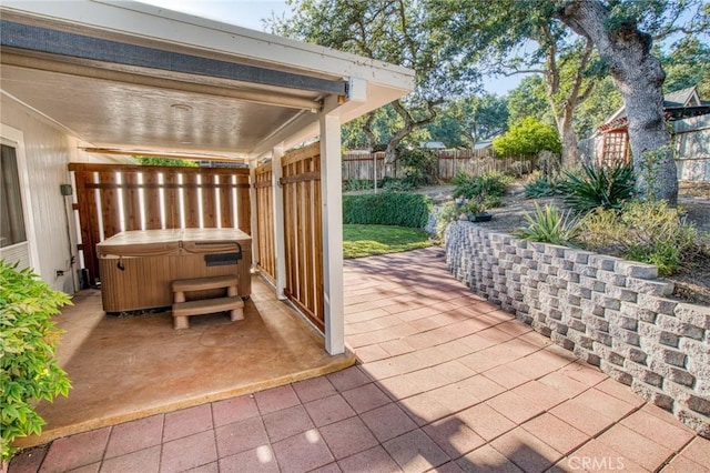 7695 Valle Ave, Atascadero, CA 93422 - fenced backyard featuring a hot tub and a patio