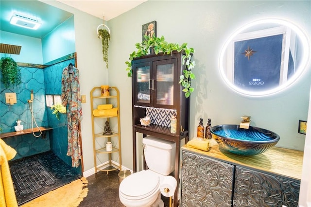 7695 Valle Ave, Atascadero, CA 93422 - bathroom with vanity, walk in shower, and concrete flooring