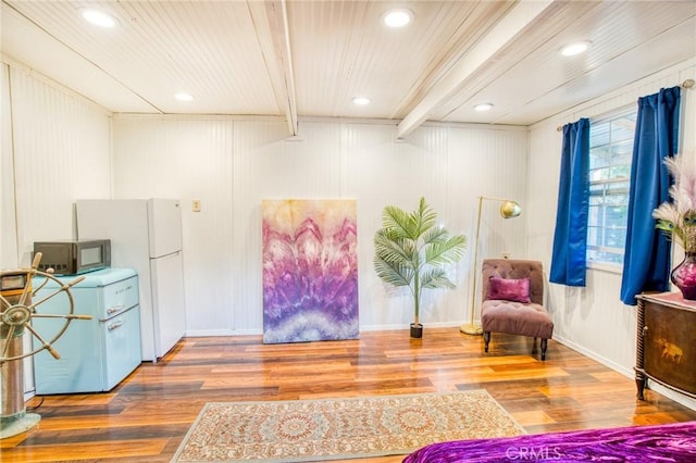 7695 Valle Ave, Atascadero, CA 93422 - sitting room featuring wood finished floors, recessed lighting, and a wooden ceiling with exposed beams