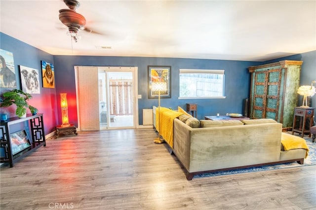7695 Valle Ave, Atascadero, CA 93422 - living room featuring wood finished floors and ceiling fan