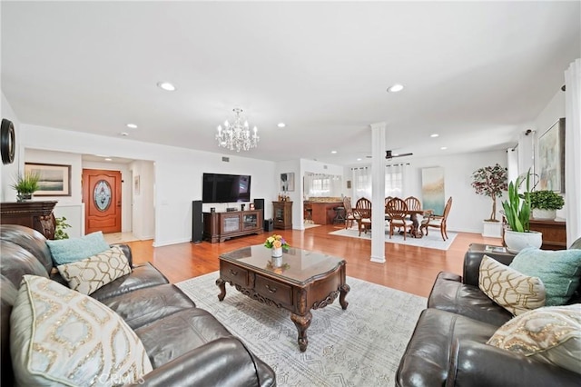 2415 Casa Grande St, Pasadena, CA 91104 - living room with recessed lighting, wood finished floors, and a chandelier