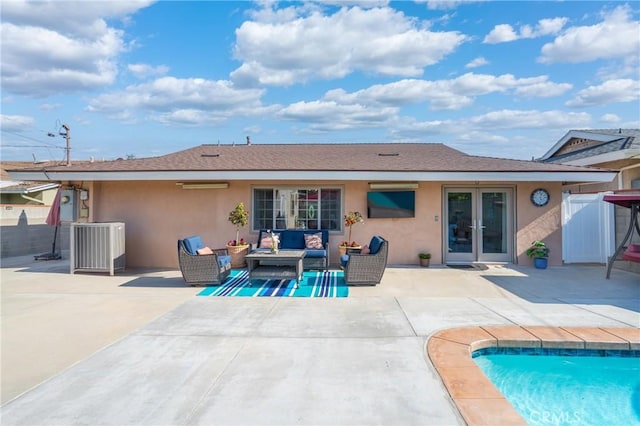 2415 Casa Grande St, Pasadena, CA 91104 - back of property featuring french doors, stucco siding, an outdoor living space, and a patio area