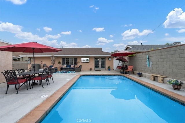 2415 Casa Grande St, Pasadena, CA 91104 - view of pool featuring french doors, a patio, and outdoor lounge area
