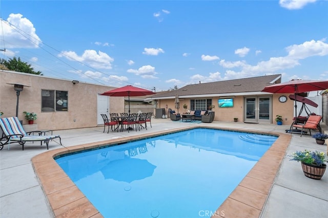 2415 Casa Grande St, Pasadena, CA 91104 - view of swimming pool featuring french doors, a patio area, and an outdoor hangout area