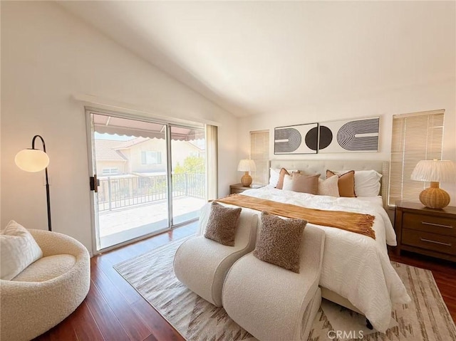13128 Pintail Ct, Chino, CA 91710 - bedroom featuring lofted ceiling, access to exterior, and wood finished floors