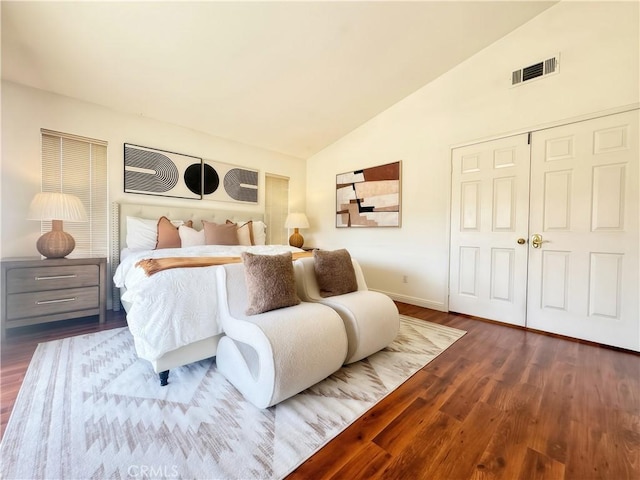 13128 Pintail Ct, Chino, CA 91710 - bedroom with vaulted ceiling, wood finished floors, and a closet