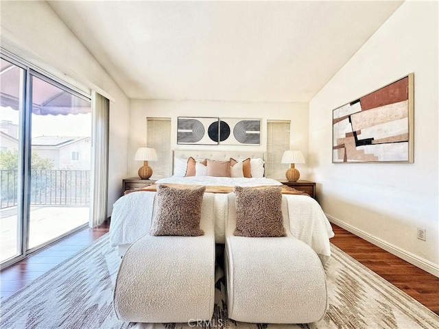 13128 Pintail Ct, Chino, CA 91710 - bedroom with access to outside, wood finished floors, and lofted ceiling