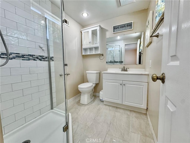 3425 Clifton Ave, Highland, CA 92346 - bathroom featuring a stall shower, vanity, and recessed lighting