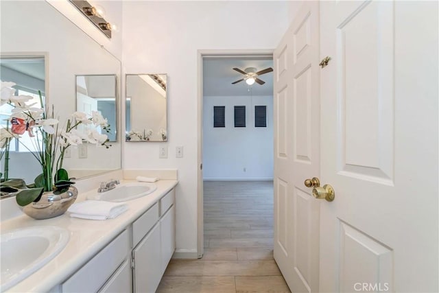 5412 Signac Ct, Chino Hills, CA 91709 - bathroom featuring ceiling fan, double vanity, and wood finished floors