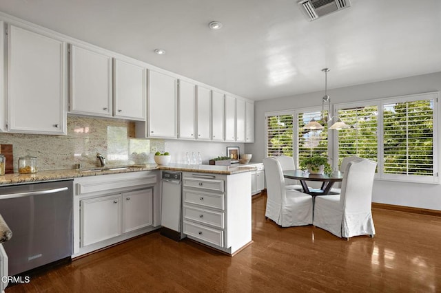 1200 S Orange Grove Blvd Unit 15, Pasadena, CA 91105 - kitchen featuring stainless steel dishwasher, a peninsula, white cabinets, dark wood-style floors, and recessed lighting