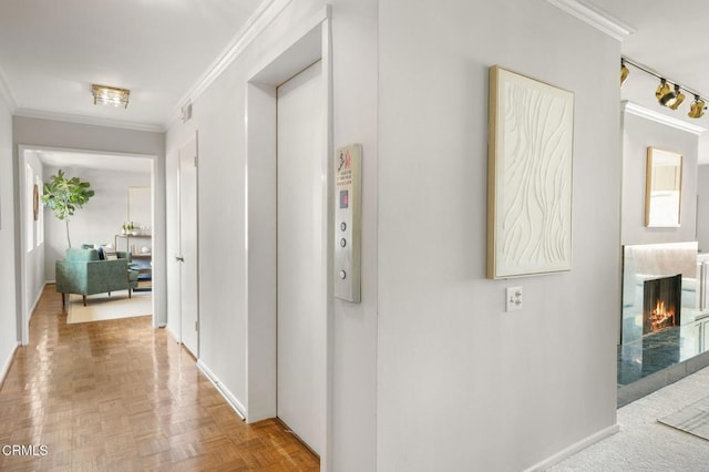 1200 S Orange Grove Blvd Unit 15, Pasadena, CA 91105 - hallway featuring crown molding and elevator