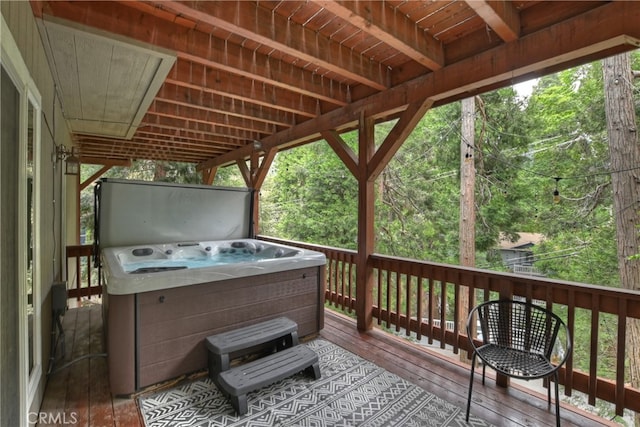 24586 Horst Dr, Crestline, CA 92325 - wooden deck with a hot tub