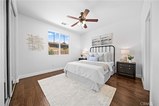 7265 Excelsior Dr, Eastvale, CA 92880 - bedroom featuring dark wood-style floors and ceiling fan