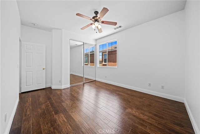 7265 Excelsior Dr, Eastvale, CA 92880 - unfurnished bedroom featuring wood-type flooring, a closet, and ceiling fan