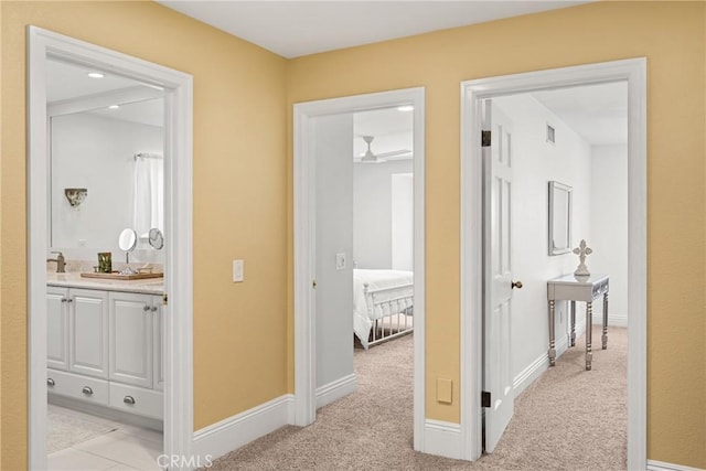 19180 Palm Vis, Yorba Linda, CA 92886 - hall with baseboards and light carpet