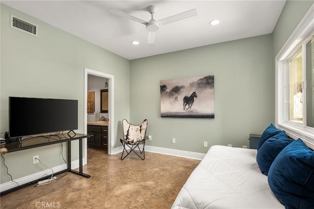 19180 Palm Vis, Yorba Linda, CA 92886 - bedroom featuring recessed lighting, ensuite bathroom, and ceiling fan