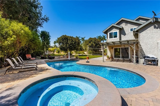 19180 Palm Vis, Yorba Linda, CA 92886 - swimming pool with a pergola, an in-ground hot tub, a patio area, and a grill