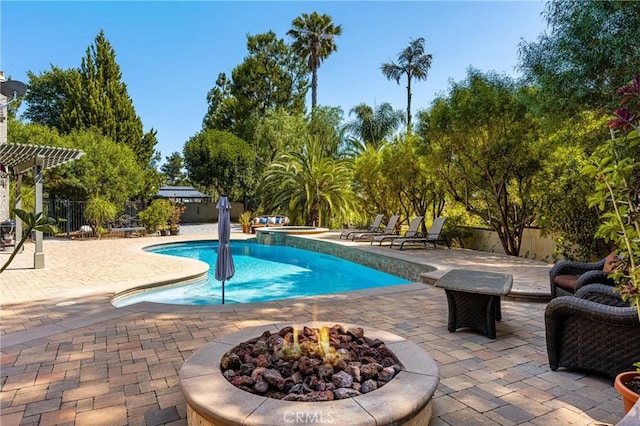 19180 Palm Vis, Yorba Linda, CA 92886 - view of pool with a fire pit and a patio