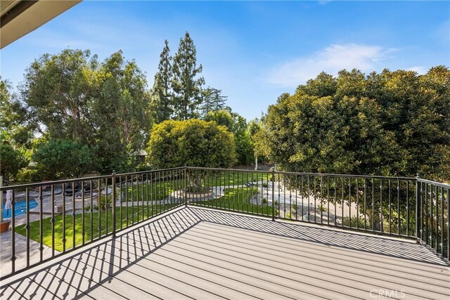 19180 Palm Vis, Yorba Linda, CA 92886 - wooden deck with a lawn and view of scattered trees