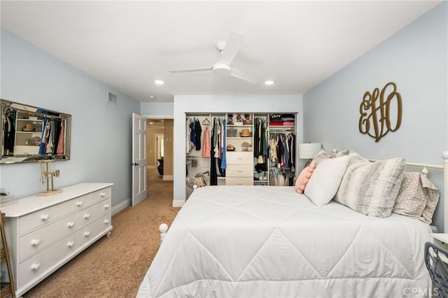 19180 Palm Vis, Yorba Linda, CA 92886 - bedroom with a closet, light colored carpet, ceiling fan, and recessed lighting