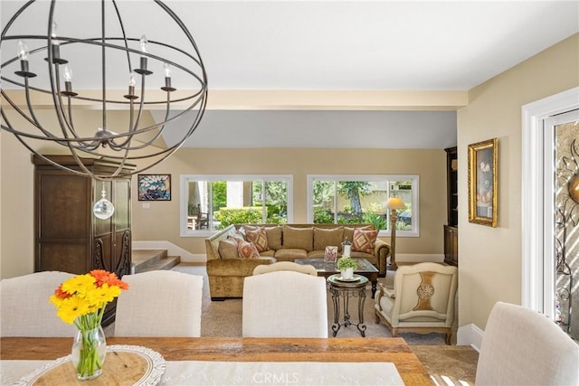 19180 Palm Vis, Yorba Linda, CA 92886 - living area featuring a chandelier and stairway
