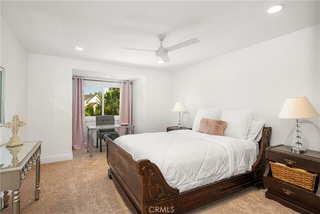 19180 Palm Vis, Yorba Linda, CA 92886 - bedroom with light carpet, recessed lighting, and ceiling fan