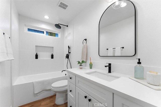 15016 Firmona Ave, Lawndale, CA 90260 - full bath featuring vanity, tub / shower combination, wood finished floors, and recessed lighting