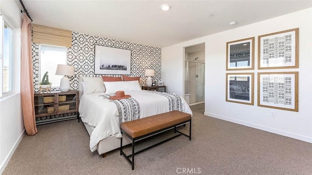 766 Pico Pl, Chico, CA 95928 - carpeted bedroom featuring wallpapered walls and connected bathroom