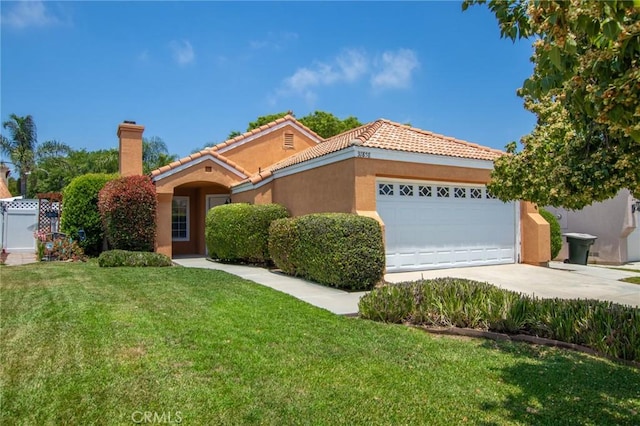 31858 Corte Priego, Temecula, CA 92592 - view of front of house featuring stucco siding, a tiled roof, a front yard, and a chimney