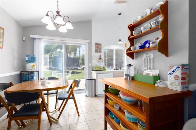 31858 Corte Priego, Temecula, CA 92592 - dining space with a chandelier, light tile patterned floors, and lofted ceiling