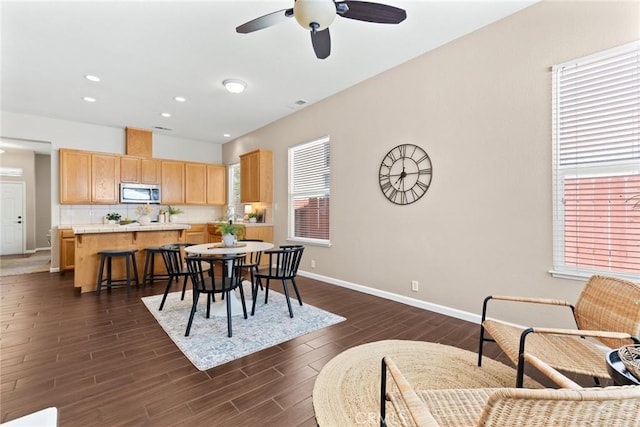 1619 Harvest Glen Dr, Chico, CA 95928 - dining room with dark wood-type flooring, ceiling fan, and recessed lighting