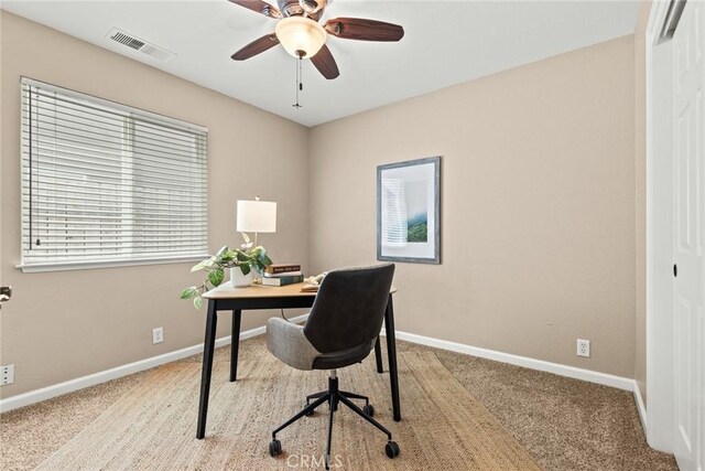 1619 Harvest Glen Dr, Chico, CA 95928 - carpeted home office featuring baseboards and a ceiling fan