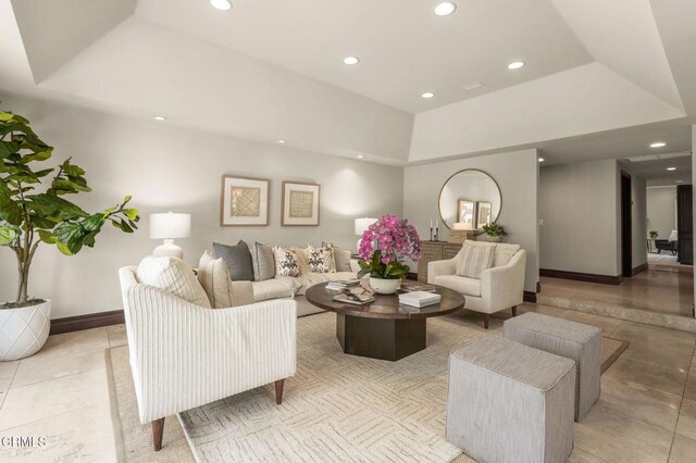 1897 Braemar Rd, Pasadena, CA 91103 - living room with recessed lighting, a tray ceiling, and light tile patterned flooring