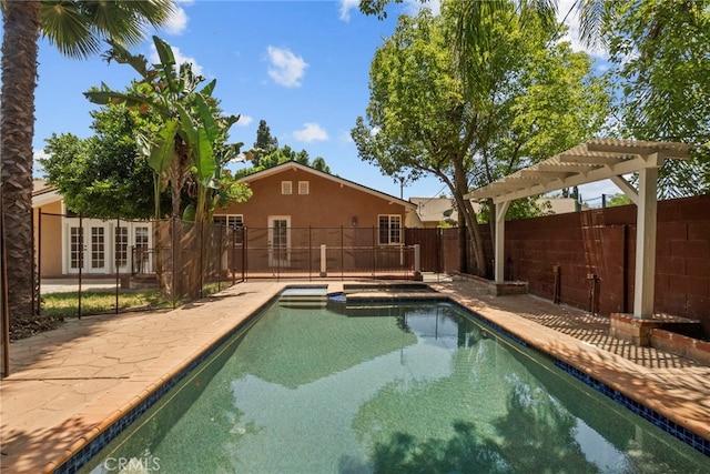 15711 Hiawatha St, Granada Hills, CA 91344 - view of pool with french doors, a pergola, and a patio area