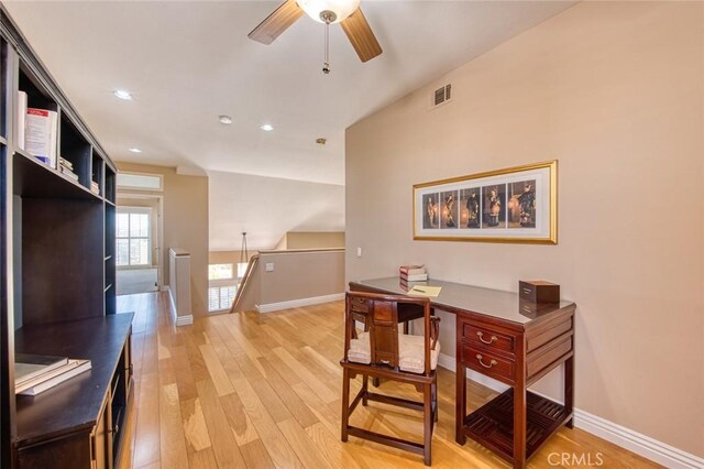 17 Siena, Laguna Niguel, CA 92677 - home office with ceiling fan, light wood-style flooring, and recessed lighting