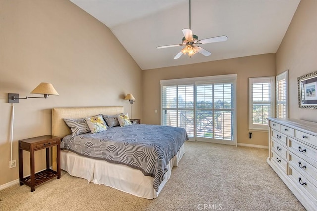 17 Siena, Laguna Niguel, CA 92677 - bedroom featuring light carpet, lofted ceiling, and ceiling fan